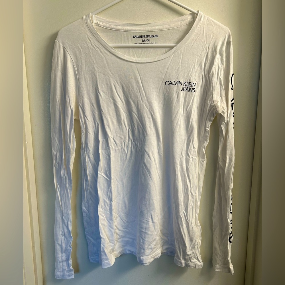 Calvin Klein Jeans White Long Sleeve Tee, Size S